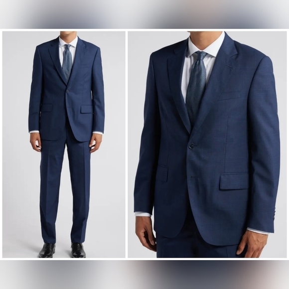 Peter Millar Navy Tailored Fit Glen Plaid Wool Blazer Suit Jacket